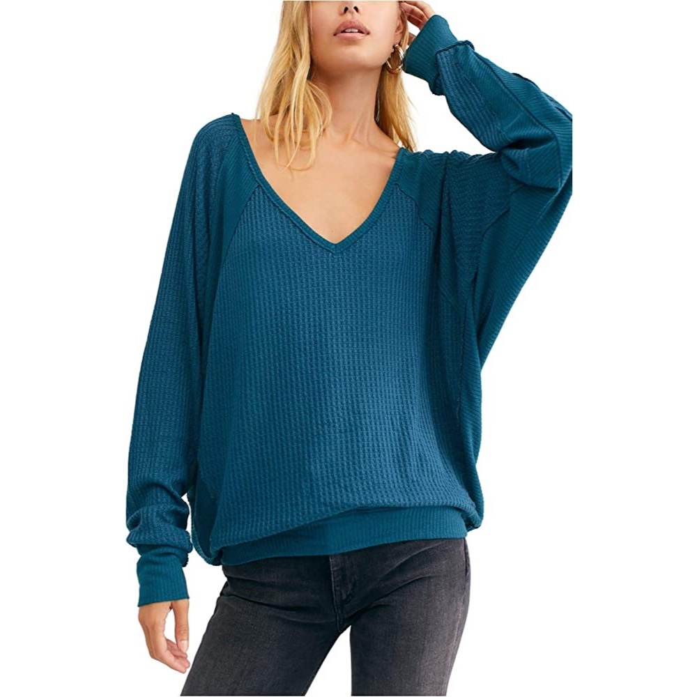 Free People Santa Clara Thermal Top Blue Oversized Size XS